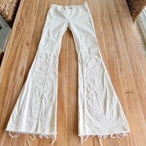 Free People Pull-On Flare Jeans w/ Distressed Hem